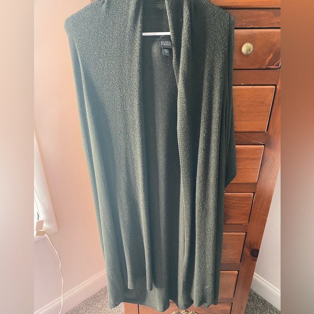Eileen Fisher Green Duster Long Capped Sleeve Size L